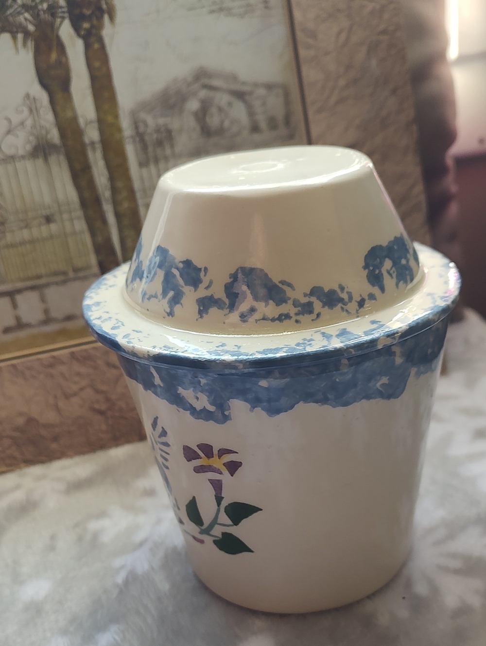 🐦 Planter and Matching Saucer - Blue and Cream - Picture 4 of 8